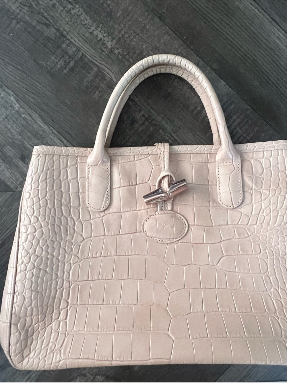Longchamp Croc-Embossed Leather Satchel in Light Blush - Picture 12 of 16